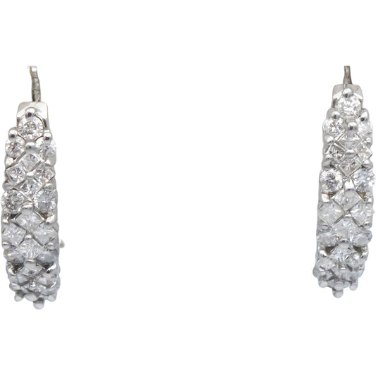 14k White Gold Jewelry 1.0CT Round Cut Diamond Cluster Curved Earrings