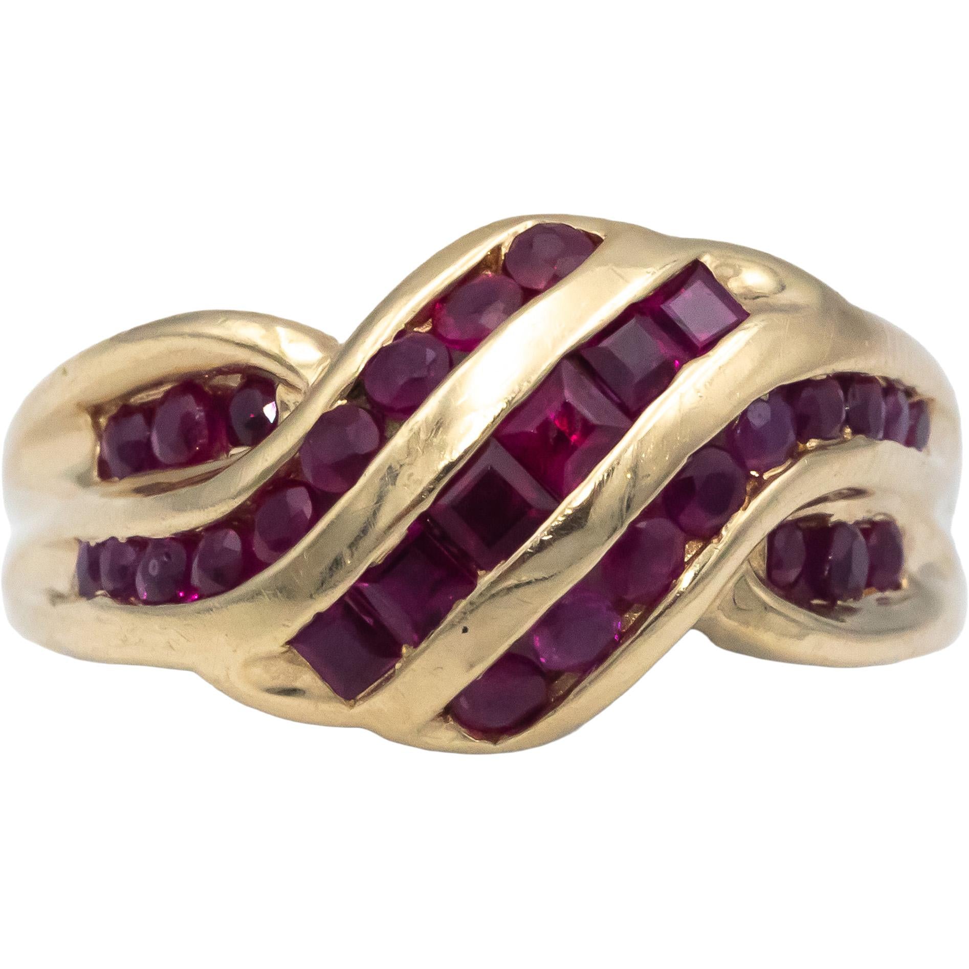 Ruby 14k Yellow Gold Channel Set Crossover Band Ring 1.0CT Size 8