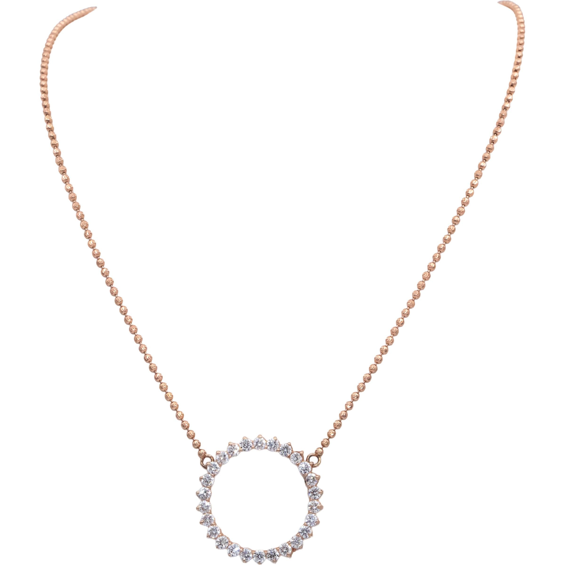 14k Rose Gold Lab Grown Round Diamond Circle Fixed Pendant Necklace 2.60CT