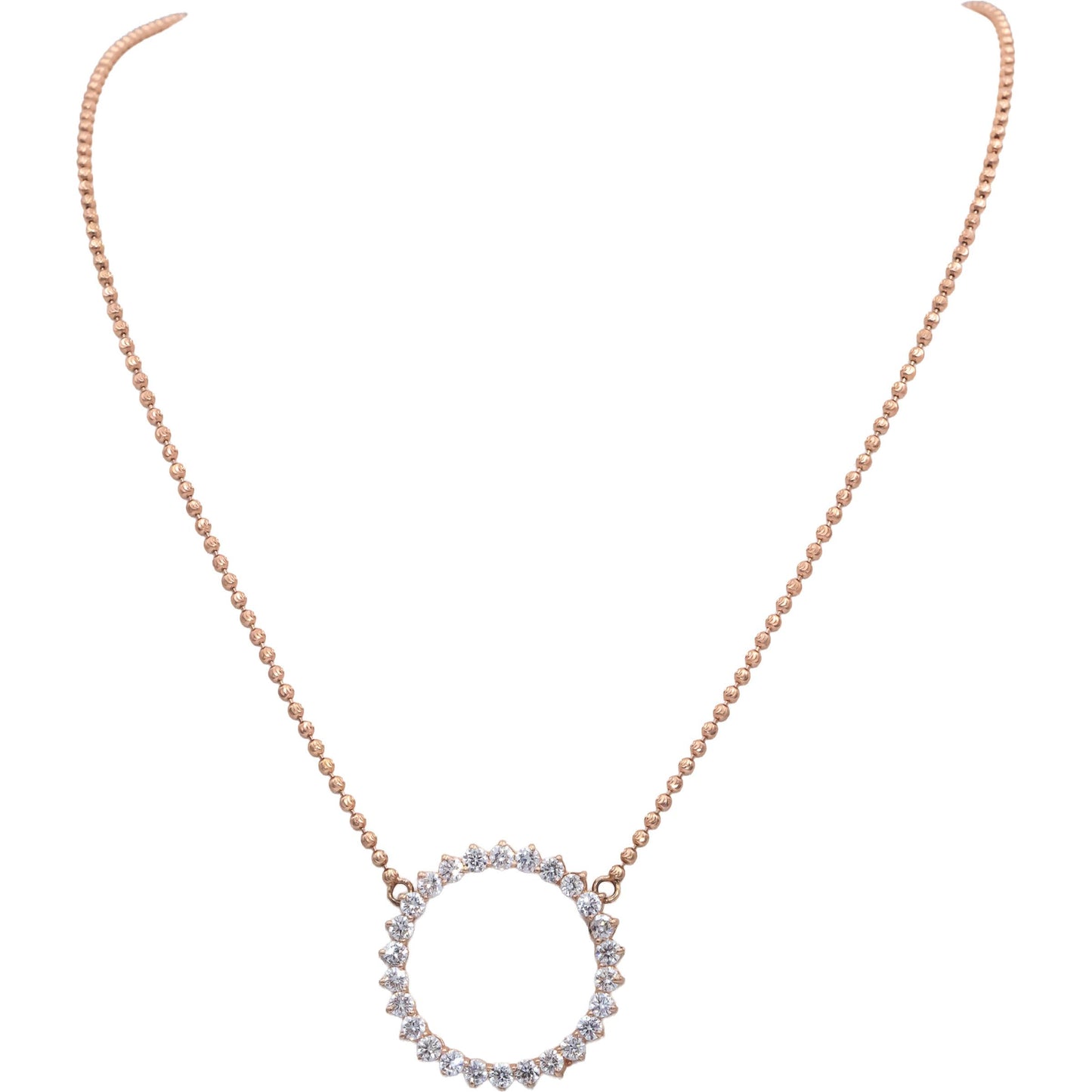 14k Rose Gold Lab Grown Round Diamond Circle Fixed Pendant Necklace 2.60CT