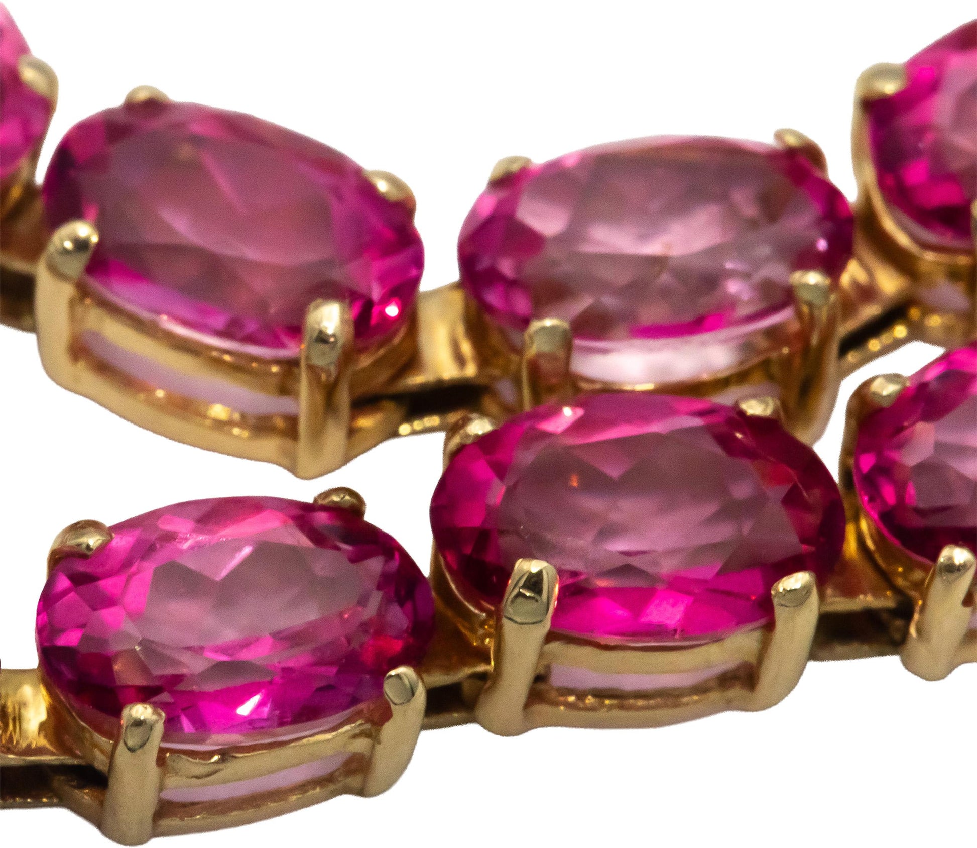 10k Yellow Gold Oval Cut Pink Topaz Fancy Link Bracelet 11.0CT