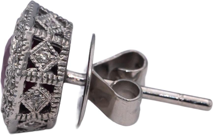 CGL Certified 14k White Gold Natural Ruby & Diamond Stud Earrings 2.32CTW