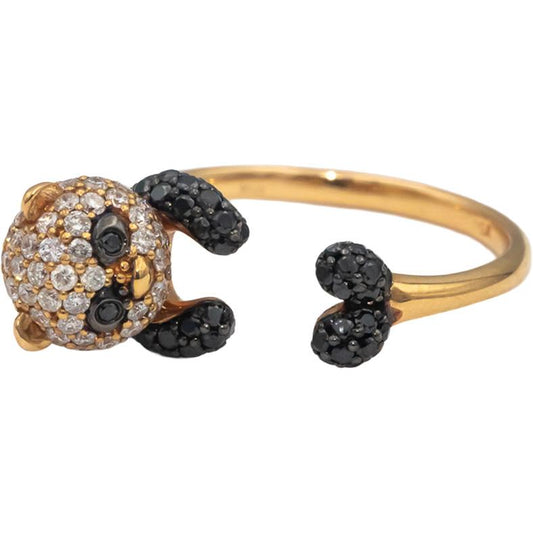 18k Rose Gold White & Black Round Diamond Cluster Panda Bear Ring 1.06CT
