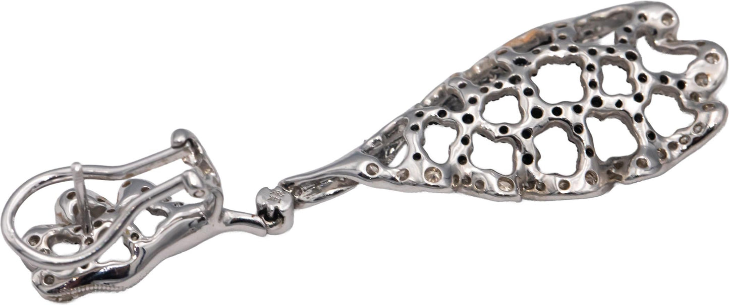 14k White Gold Round White & Black Diamond Drop Dangle Earrings 2.50CTW