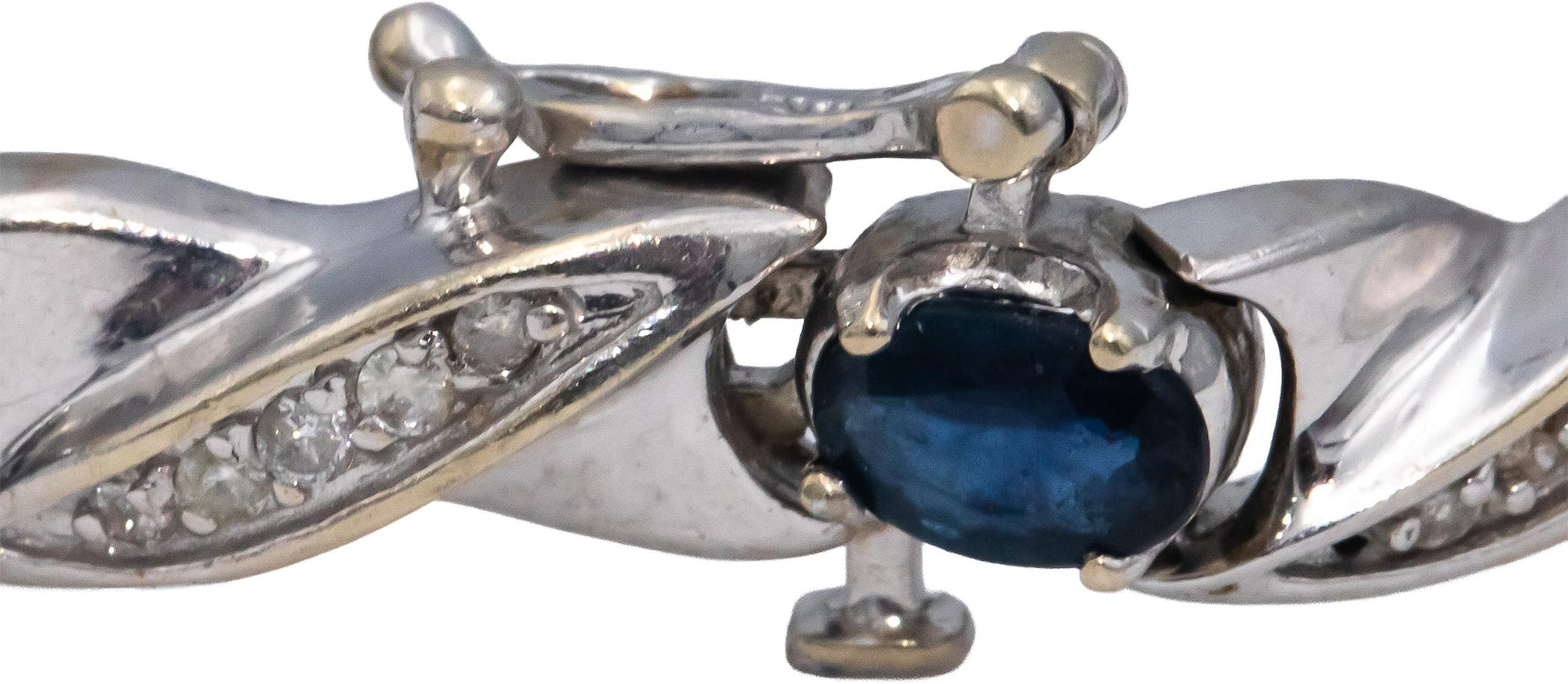 14k White Gold Oval Sapphire & Round Diamond Fancy Link Bracelet 4.50CT