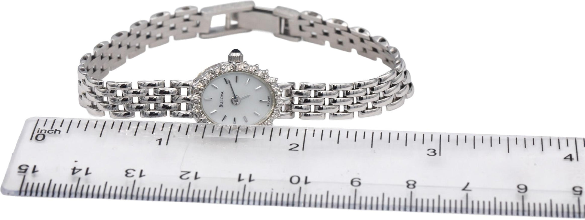 BULOVA 14k White Gold Ladies Quartz Watch w/ 10 Small Diamond Accents Box Papers