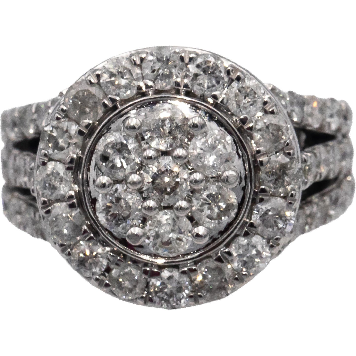 10k White Gold Round Diamond Cluster Cocktail Ring 3.0CT Size 7