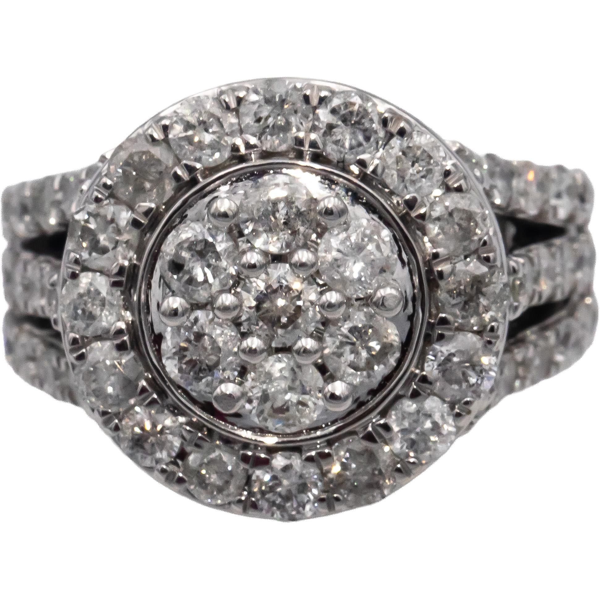 10k White Gold Round Diamond Cluster Cocktail Ring 3.0CT Size 7