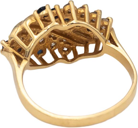 14k Yellow Gold Round Diamond & Blue Sapphire Cocktail Ring 0.50CT Size 7