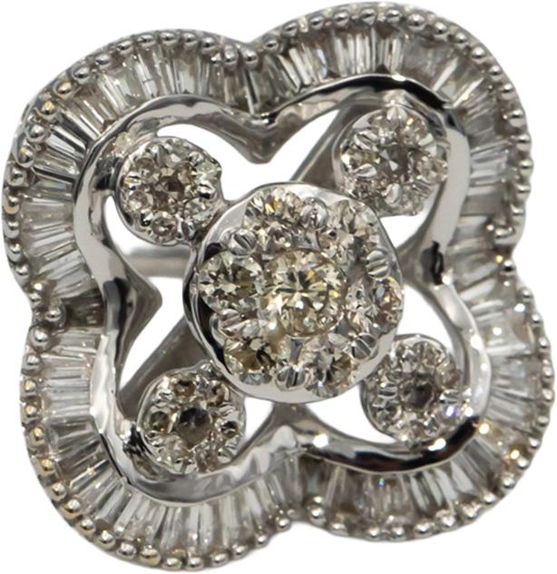 18k White Gold Round & Baguette Cut Diamond Stud Earrings 1.0CT