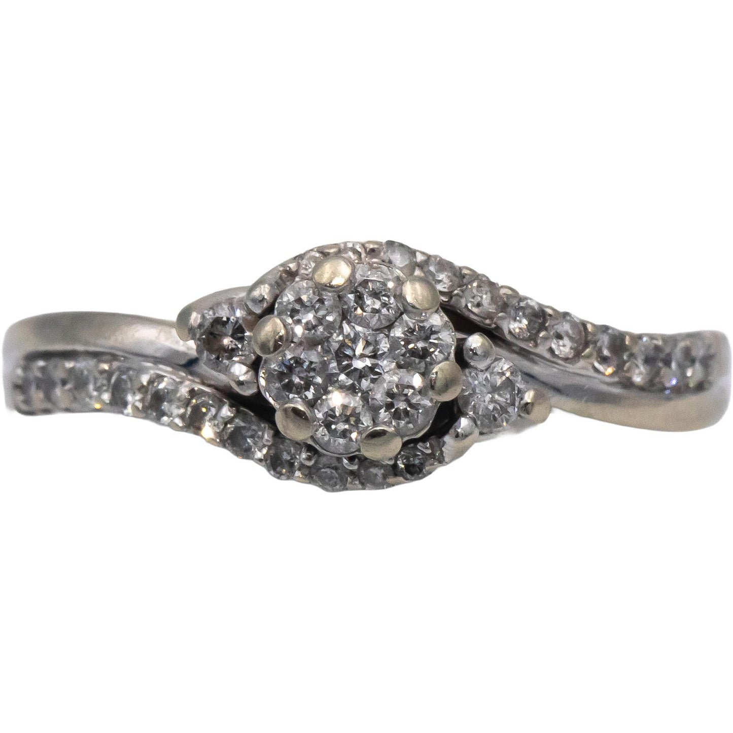 10k White Gold Round Diamond Cluster Band Ring 0.50CT Size 7.25