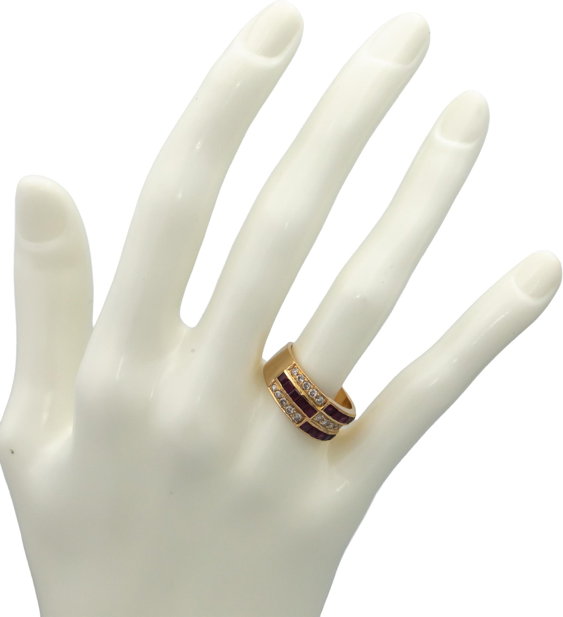 18k Yellow Gold Round Diamond Square Cut Ruby Band Ring 1.0CTW Size 6.5