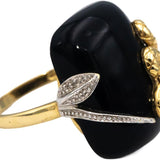 14k Yellow & White Gold Black Onyx Snake Ring w/ Diamond Accents Size 7.75