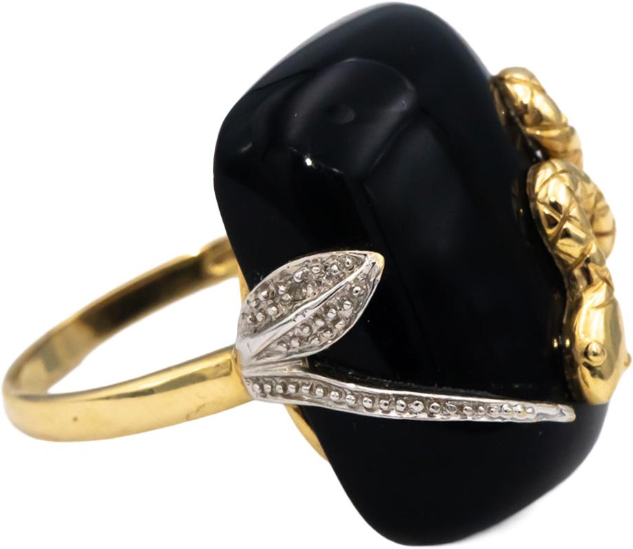 14k Yellow & White Gold Black Onyx Snake Ring w/ Diamond Accents Size 7.75