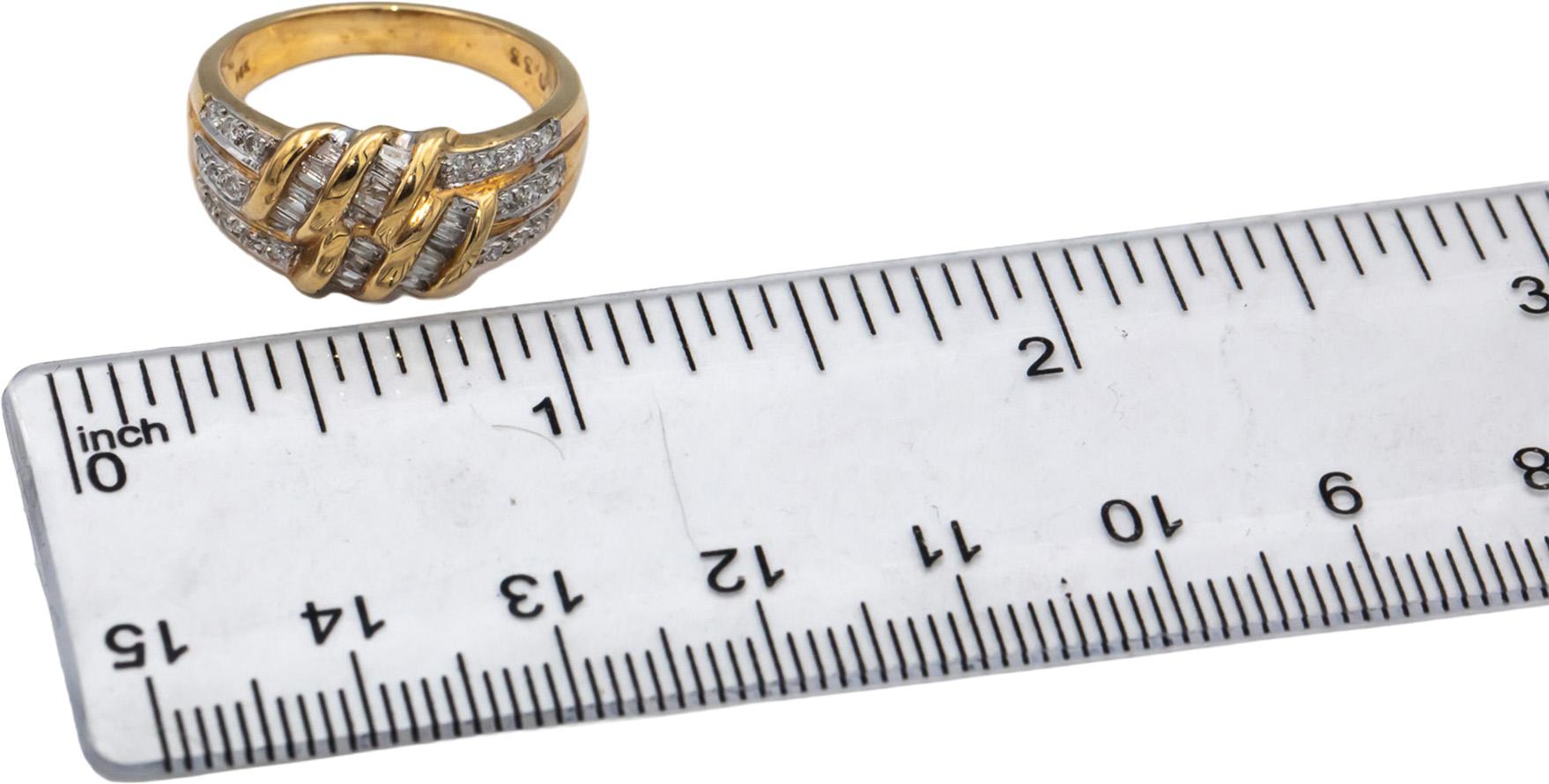 14k Yellow Gold Round & Baguette Cut Diamond Cocktail Ring 0.45CT Size 7