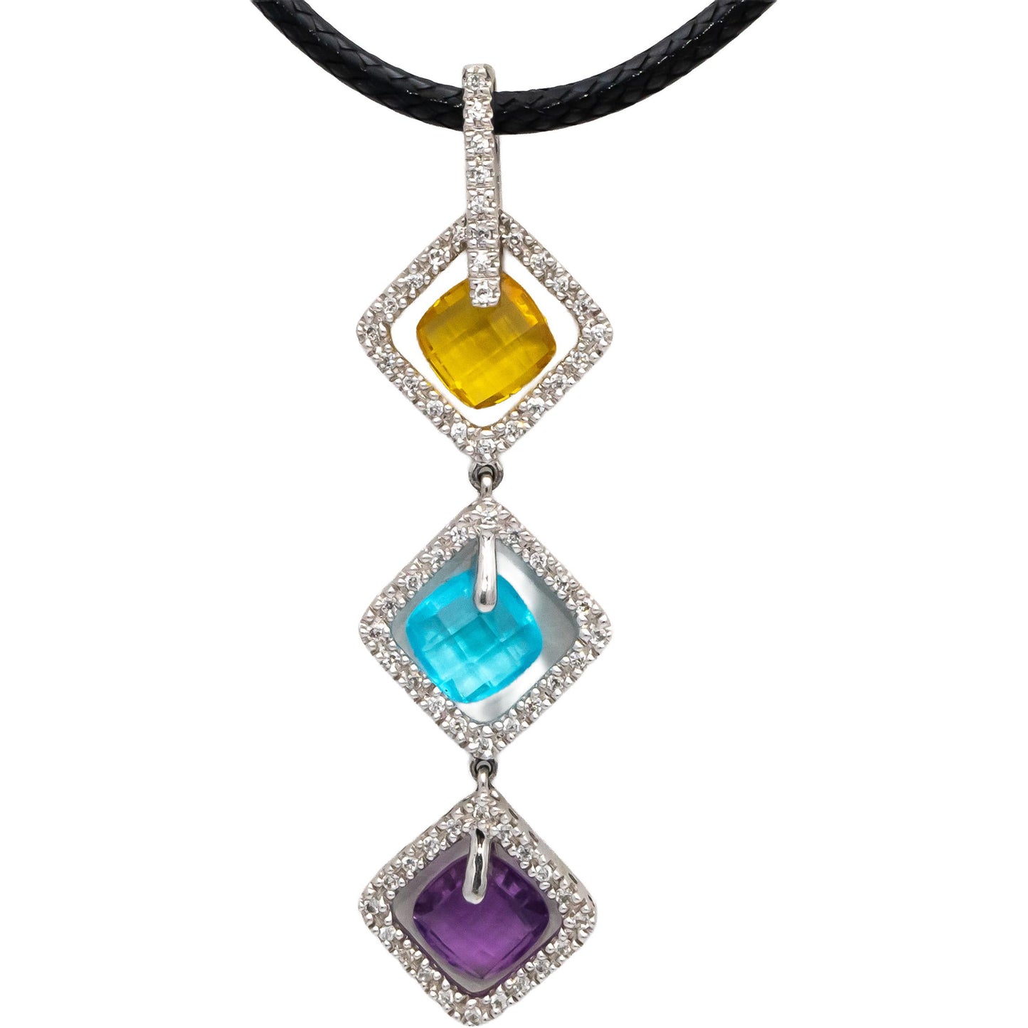 14k White Gold Diamond and Colored Stone Pendant Necklace 3.85CTW