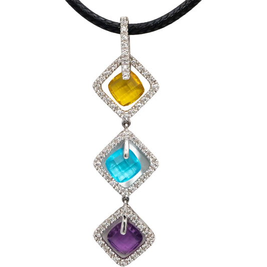 14k White Gold Diamond and Colored Stone Pendant Necklace 3.85CTW