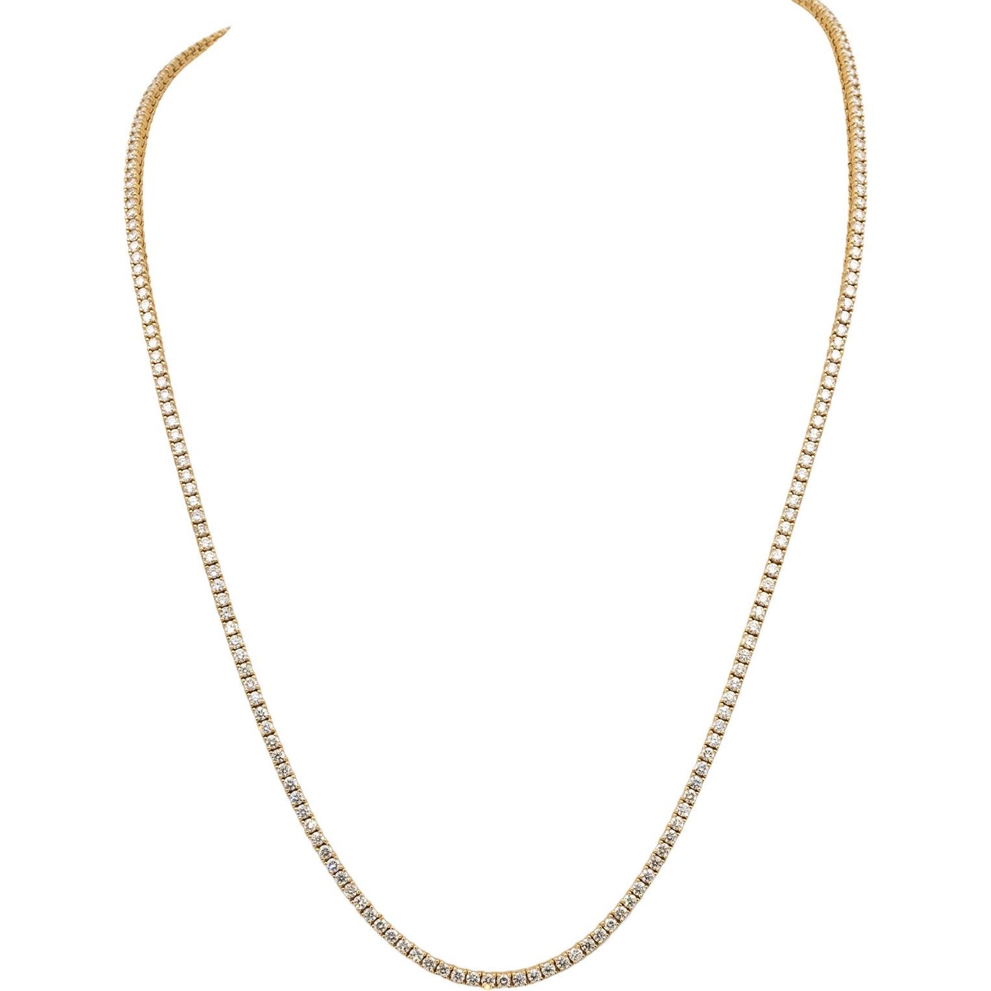 14k Yellow Gold VS Round Diamond Tennis Necklace 7.30CT