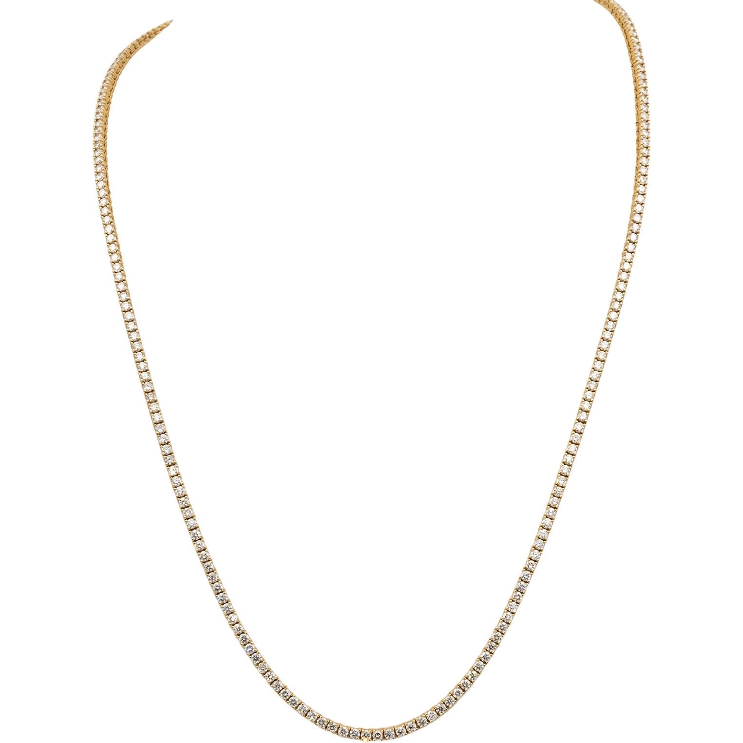 14k Yellow Gold VS Round Diamond Tennis Necklace 7.30CT