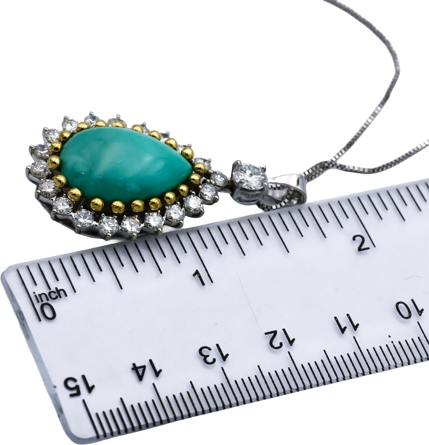 14k White & Yellow Gold VS Diamond Turquoise Statement Pendant Necklace 2.01CT