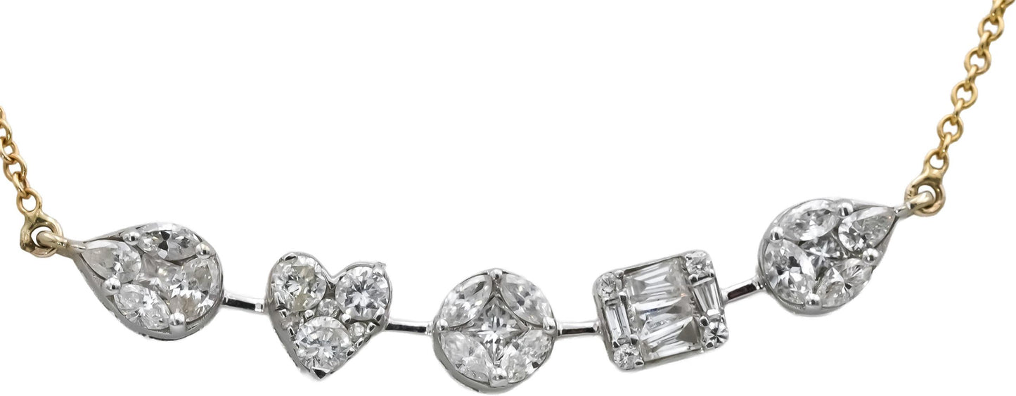 14k White and Yellow Gold Mixed Cut Diamond Pendant Necklace 1.25CT