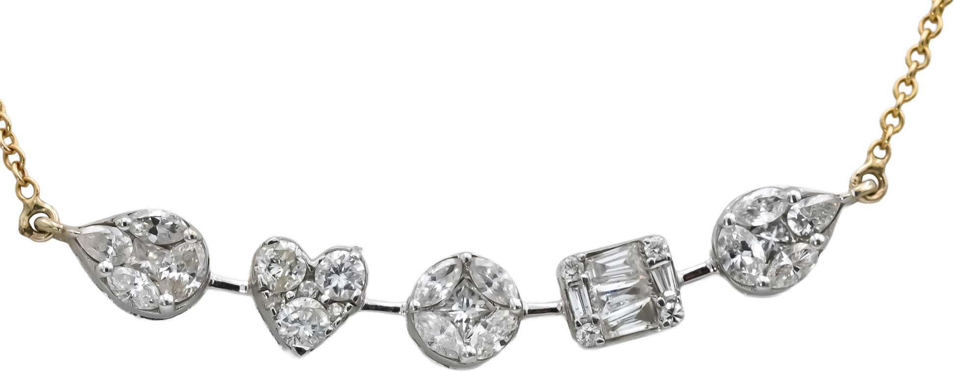 14k White and Yellow Gold Mixed Cut Diamond Pendant Necklace 1.25CT