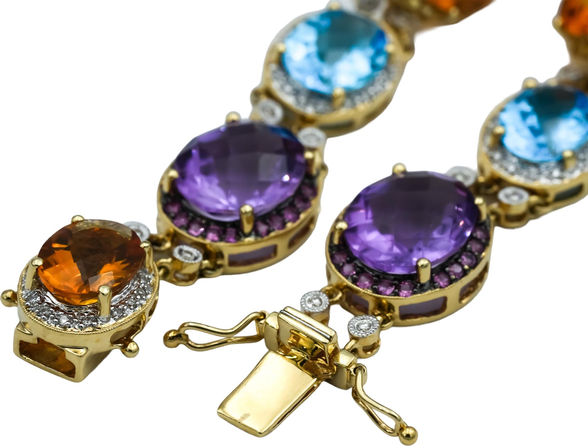 14k Yellow Gold Assorted Gemstone and Diamond Fancy Link Necklace 91.0CTW