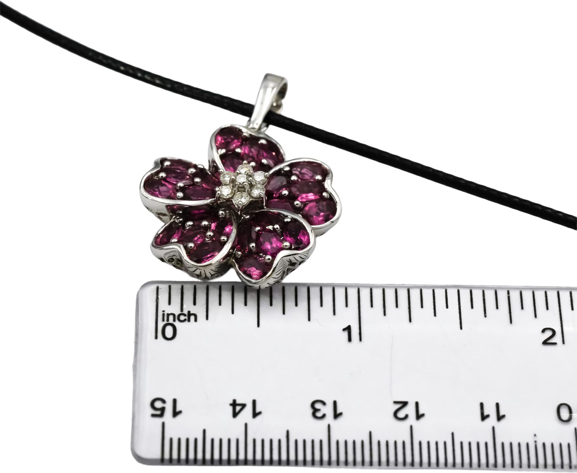 18k White Gold Pink Tourmaline and Diamond Flower Pendant Necklace 5.20CT