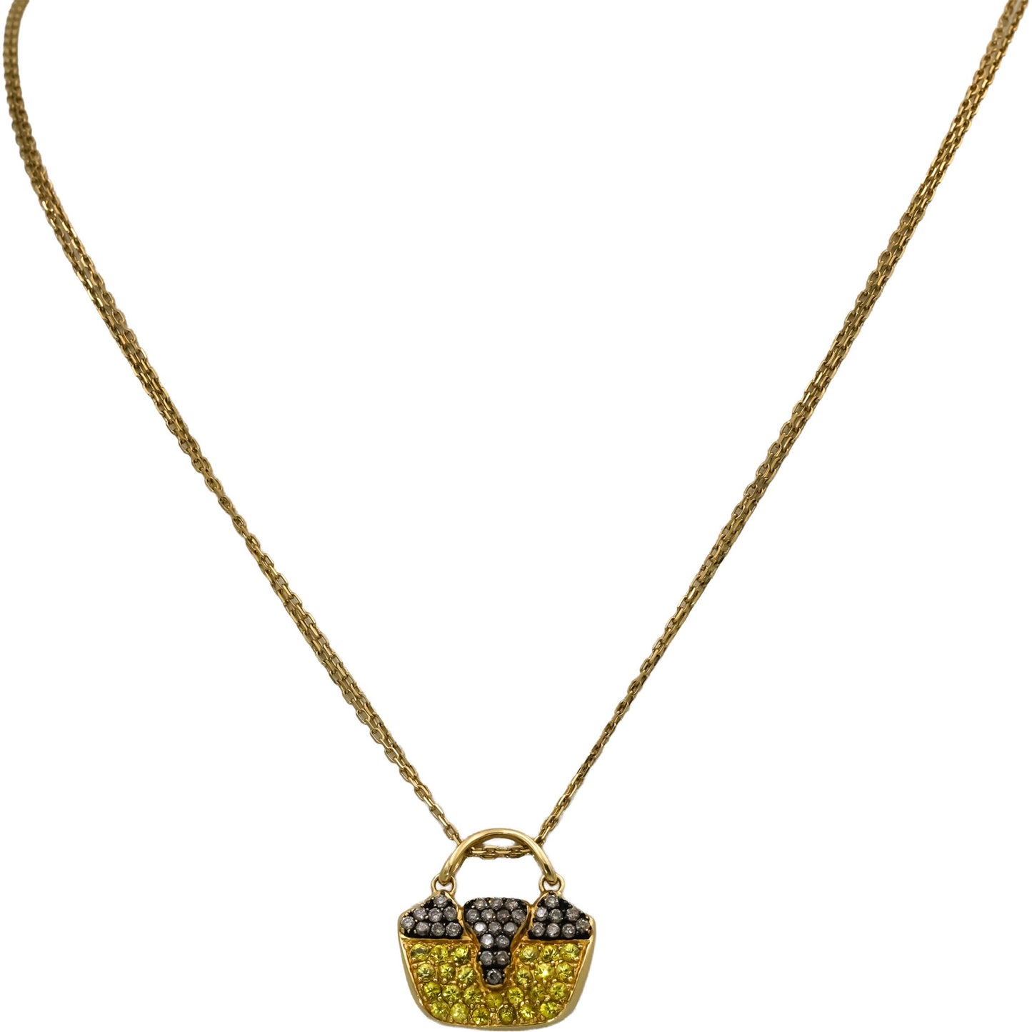MIRABELLE 18k Yellow Gold Diamond & Yellow Sapphire Purse Pendant Necklace .33CT