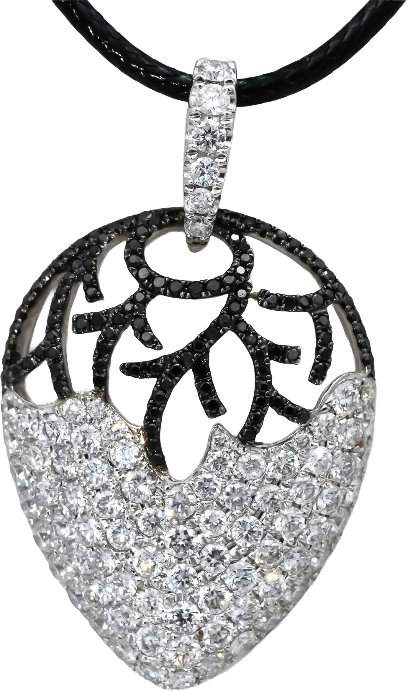 18k White Gold VS Round White and Black Diamond Pendant Necklace 2.50CT