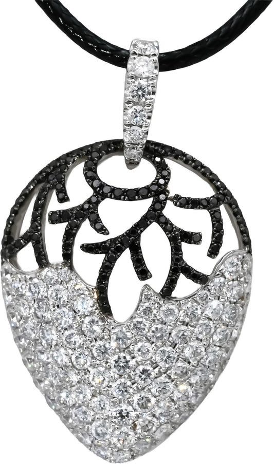 18k White Gold VS Round White and Black Diamond Pendant Necklace 2.50CT