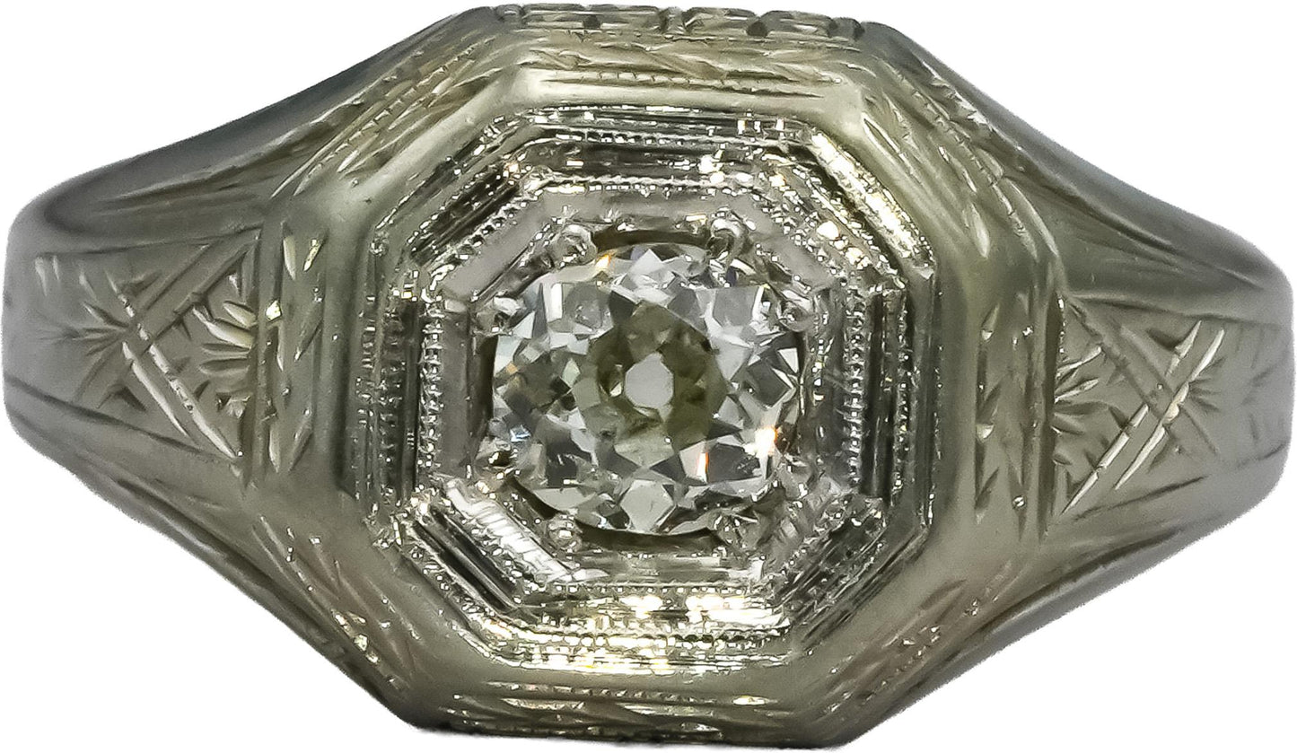 Vintage Antique Deco 18k White Gold Old Mine Diamond Ring 0.50CT Size 5.5