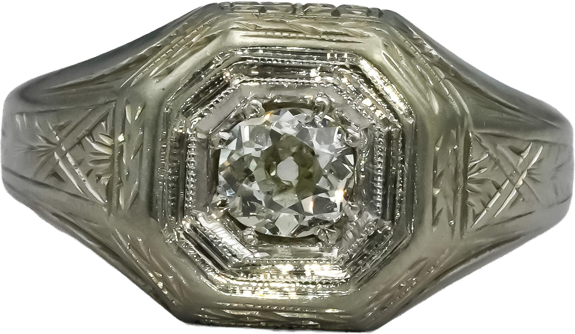 Vintage Antique Deco 18k White Gold Old Mine Diamond Ring 0.50CT Size 5.5