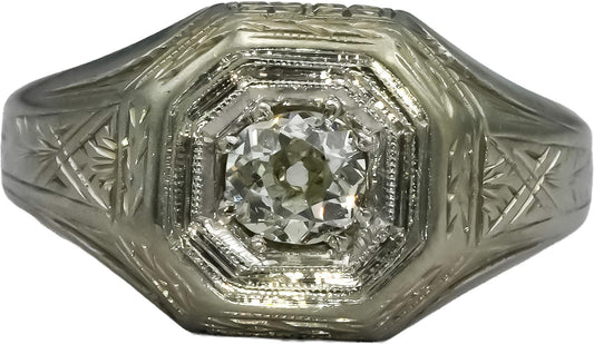 Vintage Antique Deco 18k White Gold Old Mine Diamond Ring 0.50CT Size 5.5