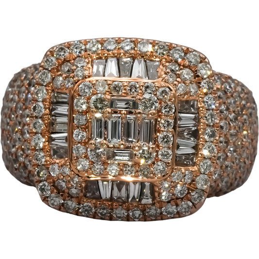 14k Rose Gold Baguette and Round Diamond Cluster Men's Ring 3.0CT Size 8