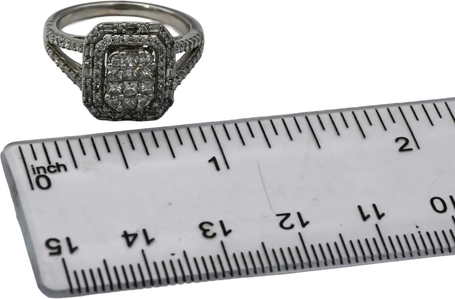 14k White Gold Princess and Round Diamond Cluster Cocktail Ring 1.0CT Size 7