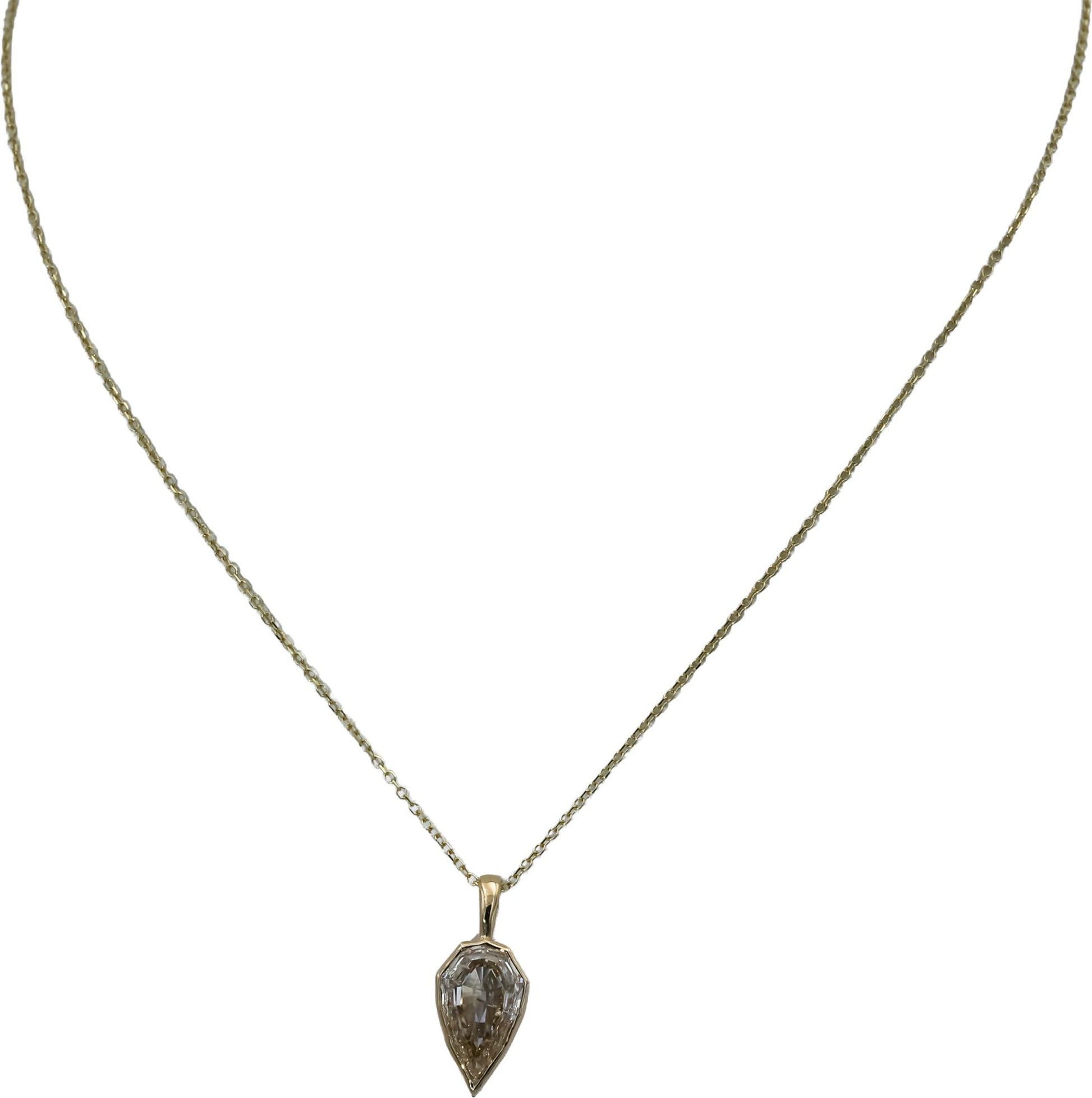14k Yellow Gold Pear Shield Step Cut Diamond Solitaire Pendant Necklace 1.73CT