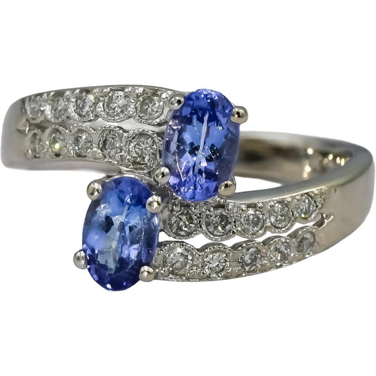 14k White Gold Diamond and Tanzanite Bypass Ring 0.70CT Size 7