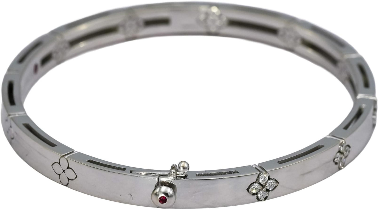 ROBERTO COIN 18k White Gold Diamond Love In Verona Bangle Bracelet .15CT