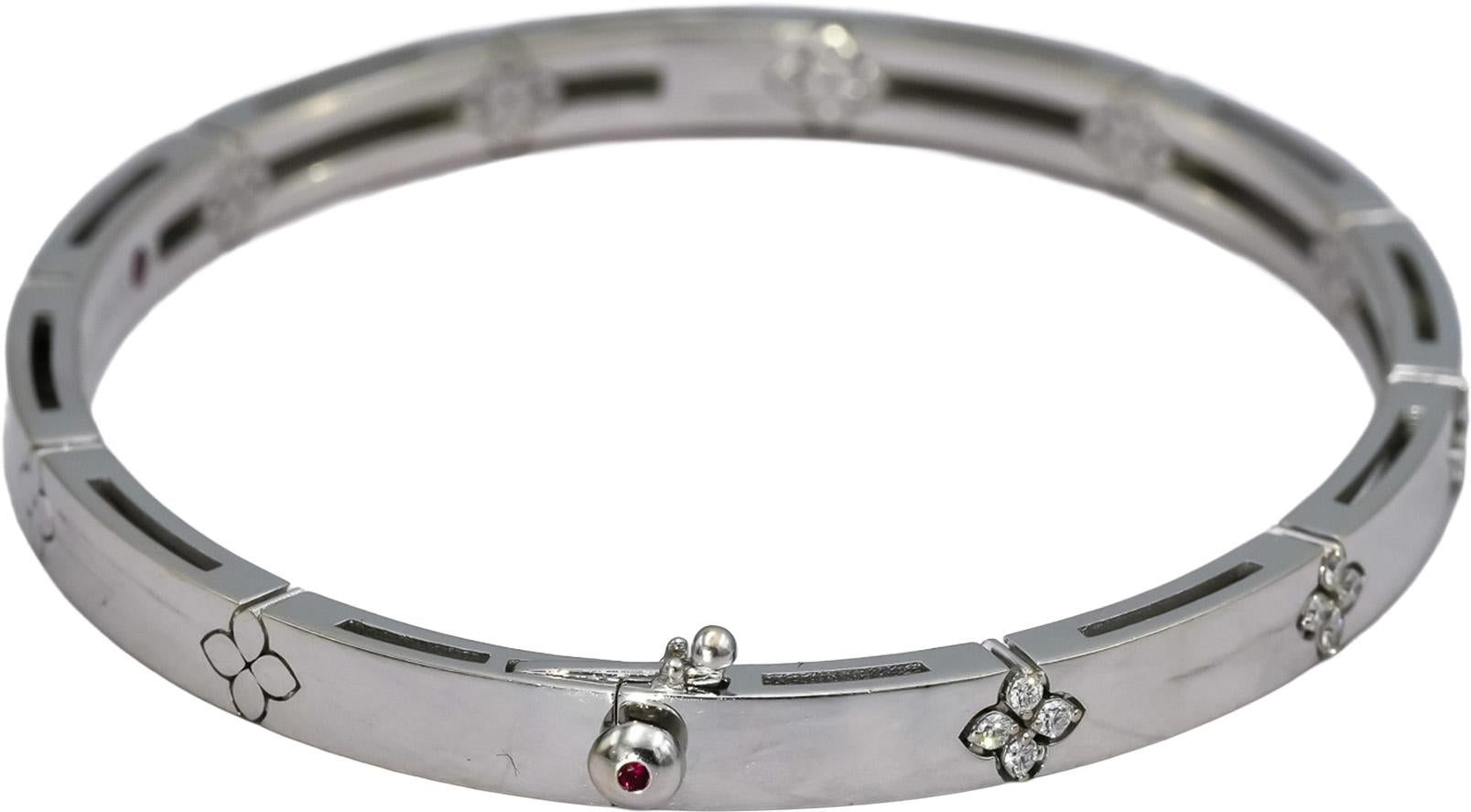 ROBERTO COIN 18k White Gold Diamond Love In Verona Bangle Bracelet .15CT