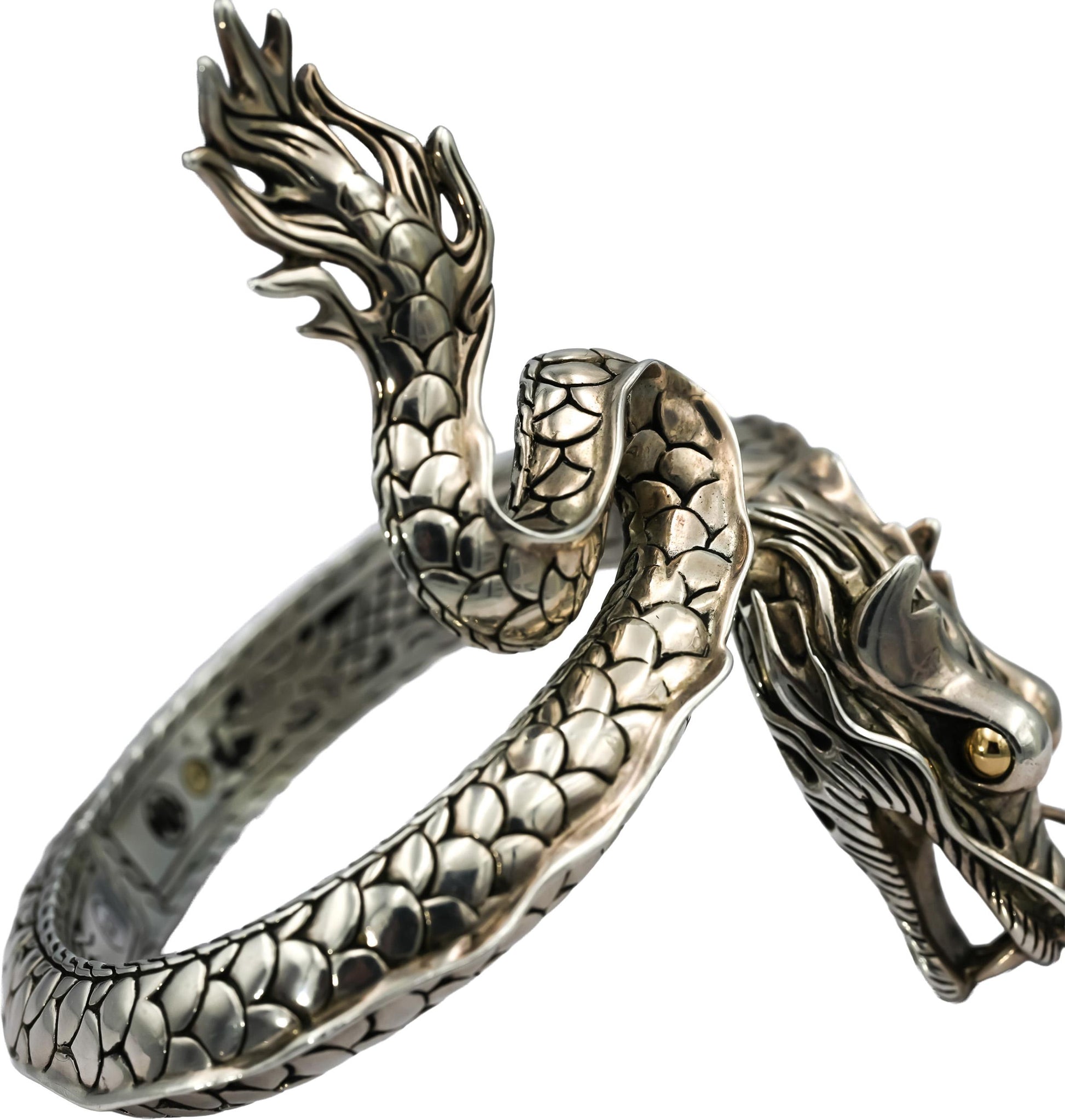 JOHN HARDY Sterling Silver 18k Gold Legends Naga Dragon Cuff Bracelet w/ Pouch
