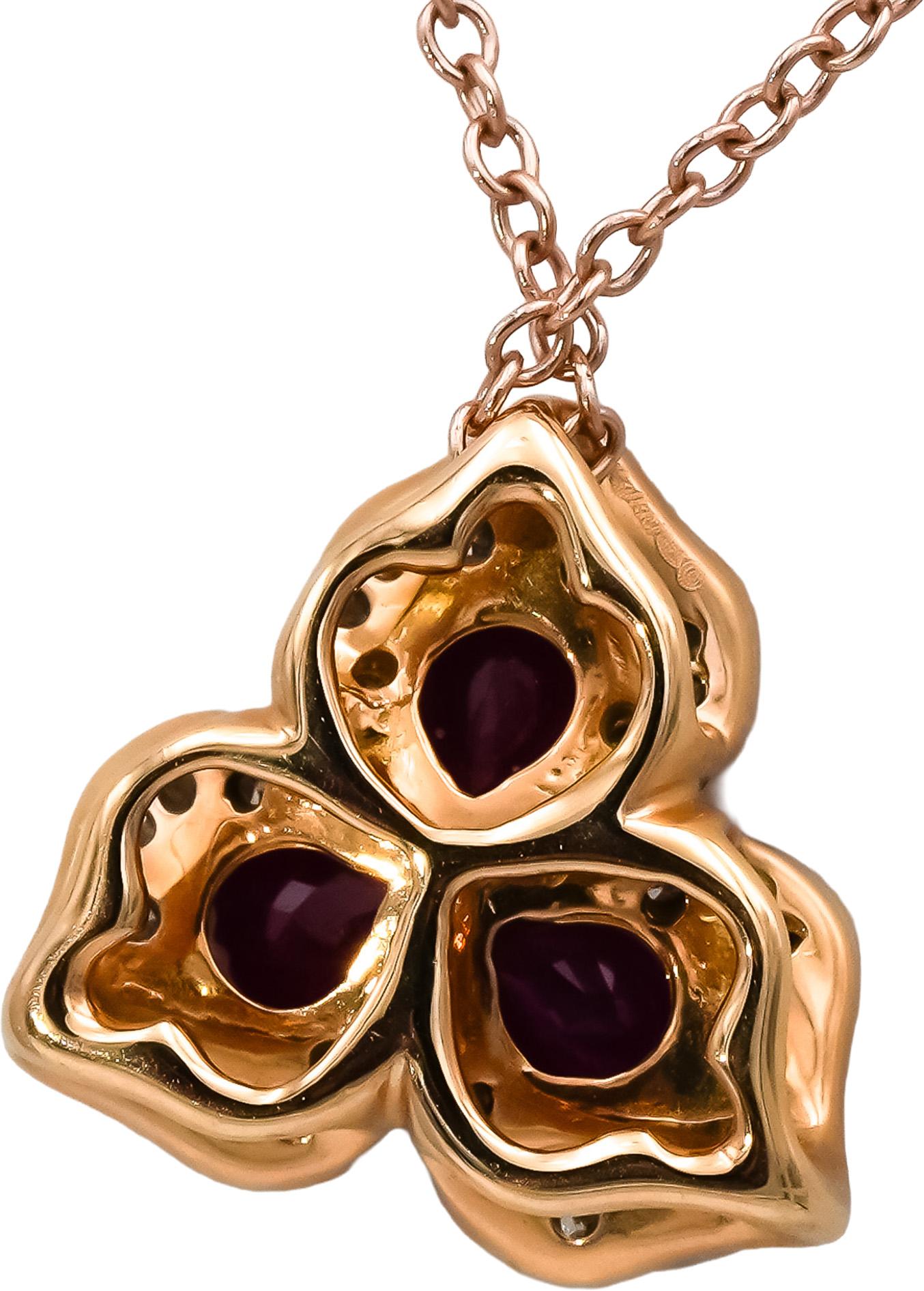 9k Rose Gold VS Diamond and Ruby Floral Pendant Necklace 0.50CT