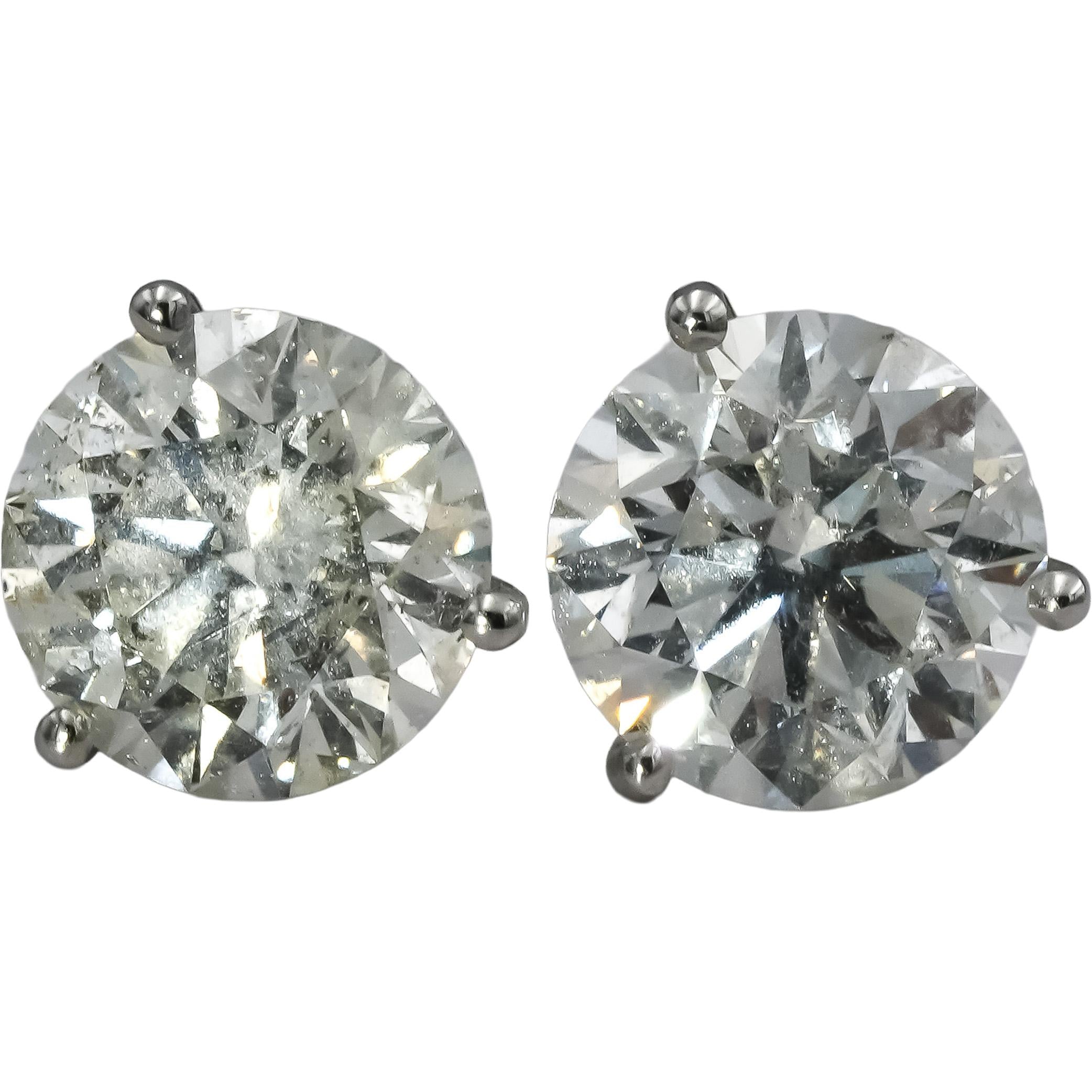 GIA Certified 14k White Gold I2/G Round Diamond Martini Stud Earrings 3.36CT