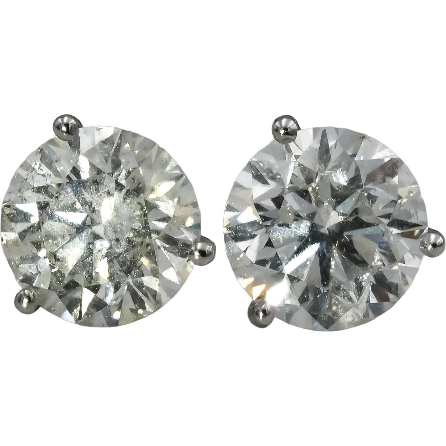 GIA Certified 14k White Gold I2/G Round Diamond Martini Stud Earrings 3.36CT