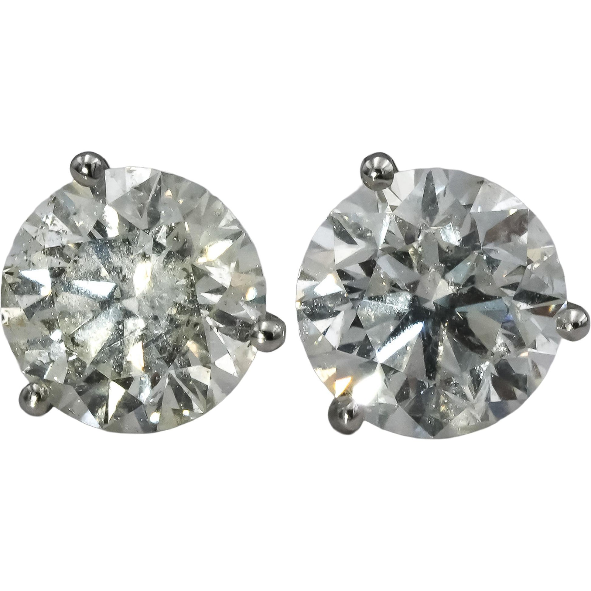 GIA Certified 14k White Gold I2/G Round Diamond Martini Stud Earrings 3.36CT