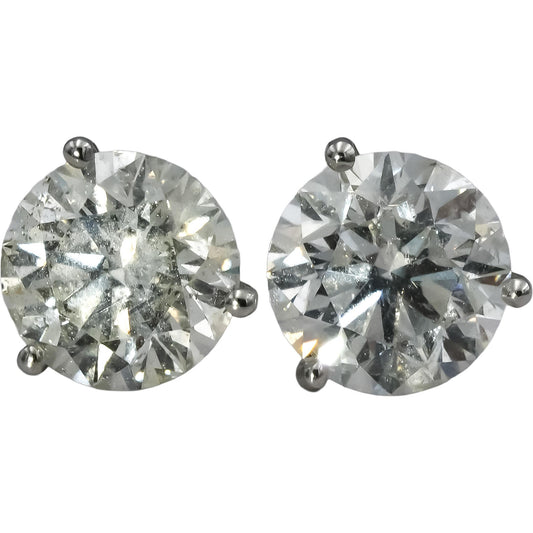GIA Certified 14k White Gold I2/G Round Diamond Martini Stud Earrings 3.36CT