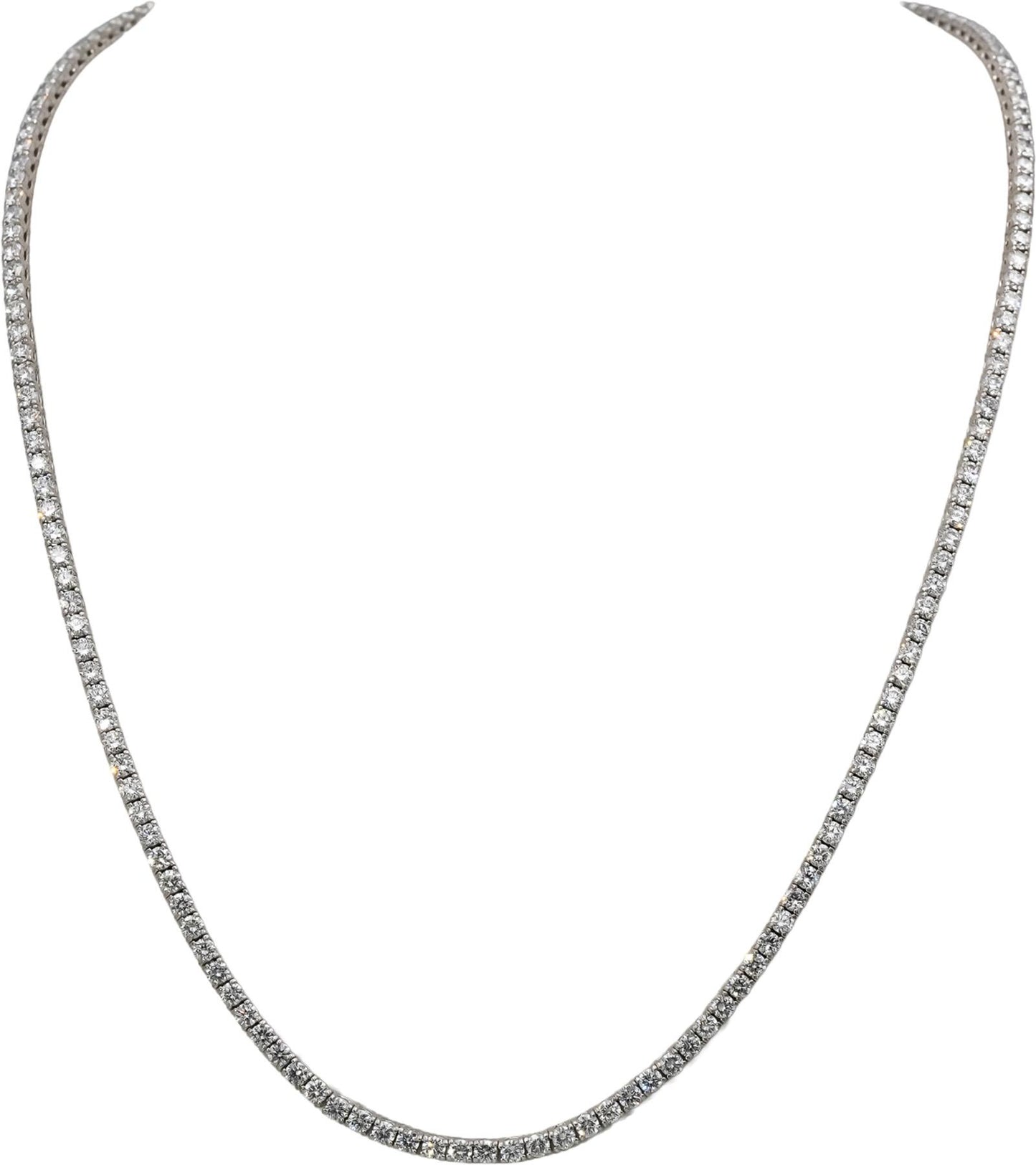 14k White Gold VS Round Lab-Grown Diamond Tennis Necklace 10.19CT