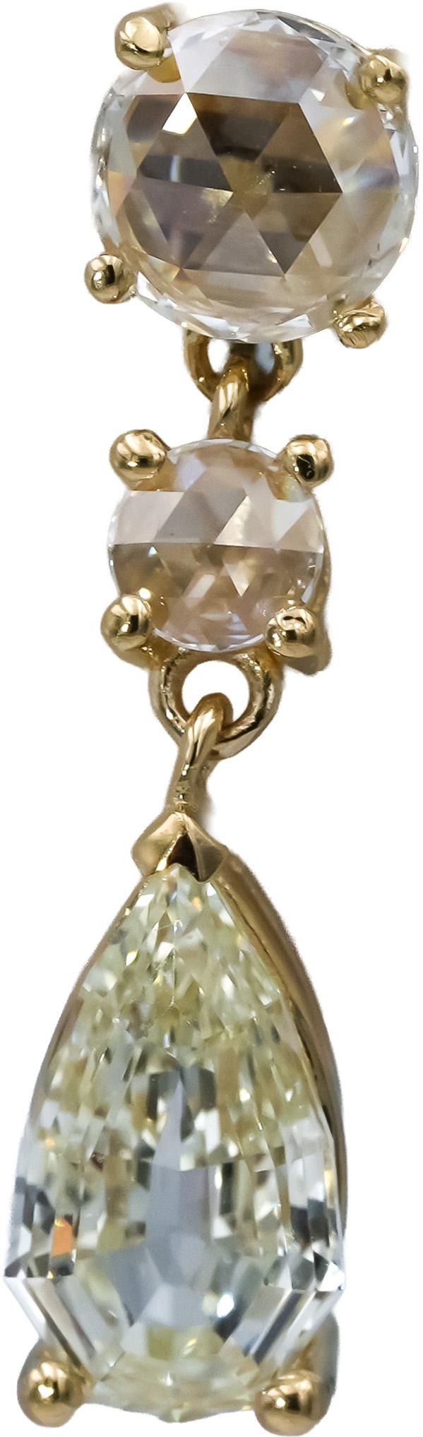 14k Yellow Gold VS Rose and Pear Step Cut Diamond Dangle Earrings 2.97CT