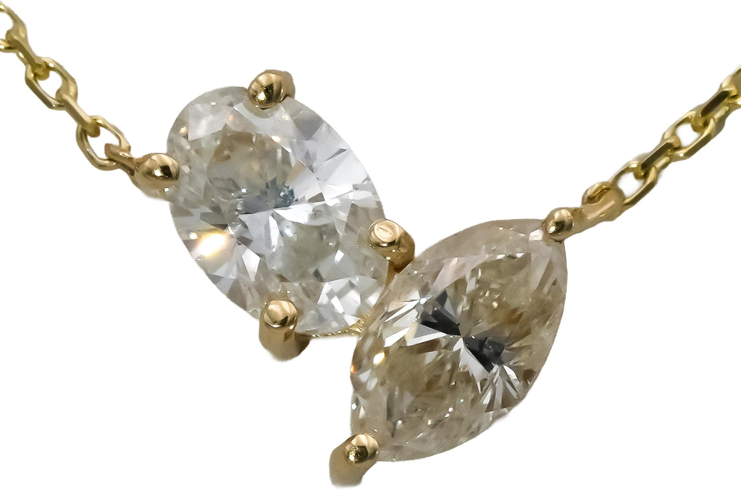 14k Yellow Gold Oval and Marquise Cut Diamond Pendant Necklace 1.50CT
