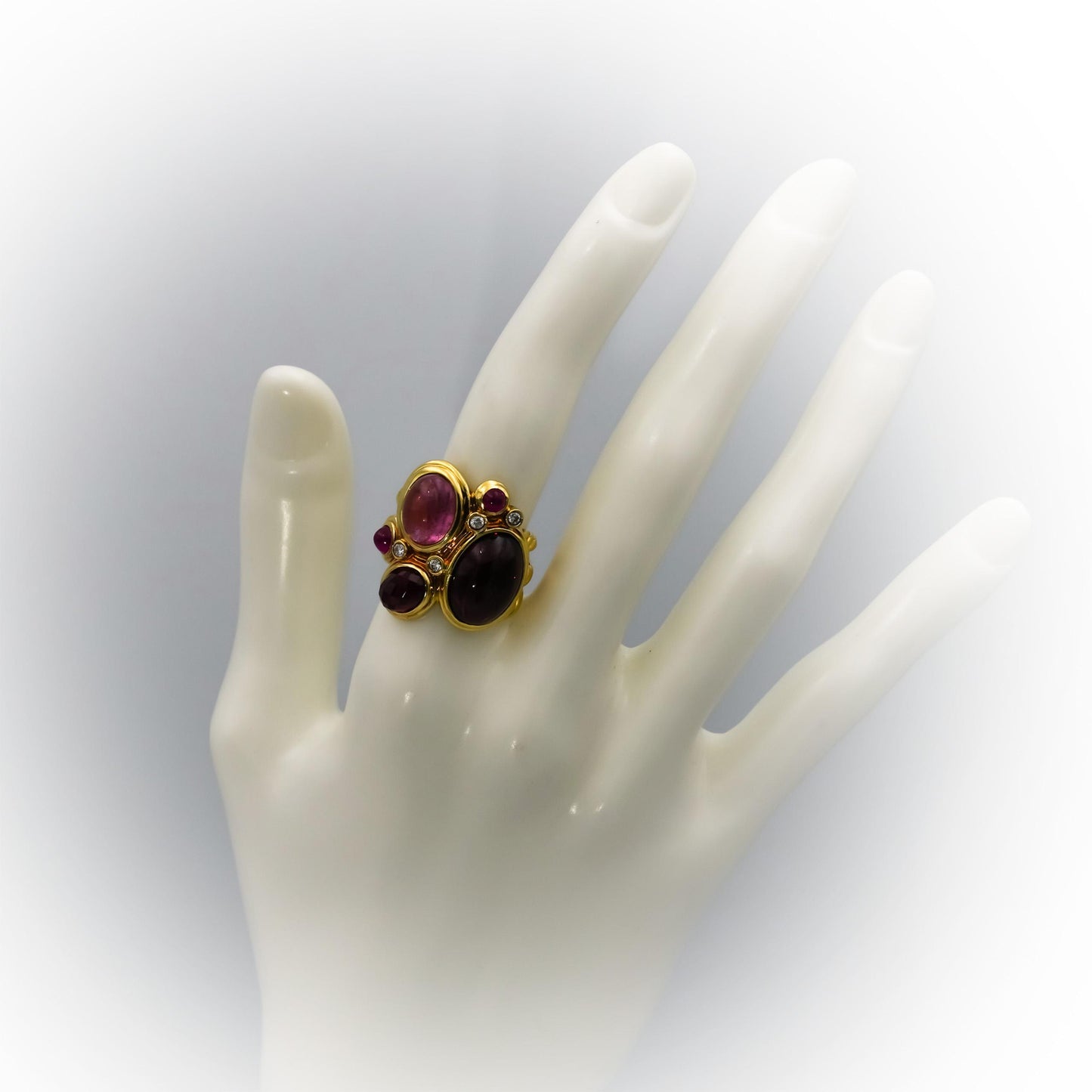 DAVID YURMAN 18k Yellow Gold Tourmaline Garnet Ruby Diamond Mosaic Ring Sz. 5.75
